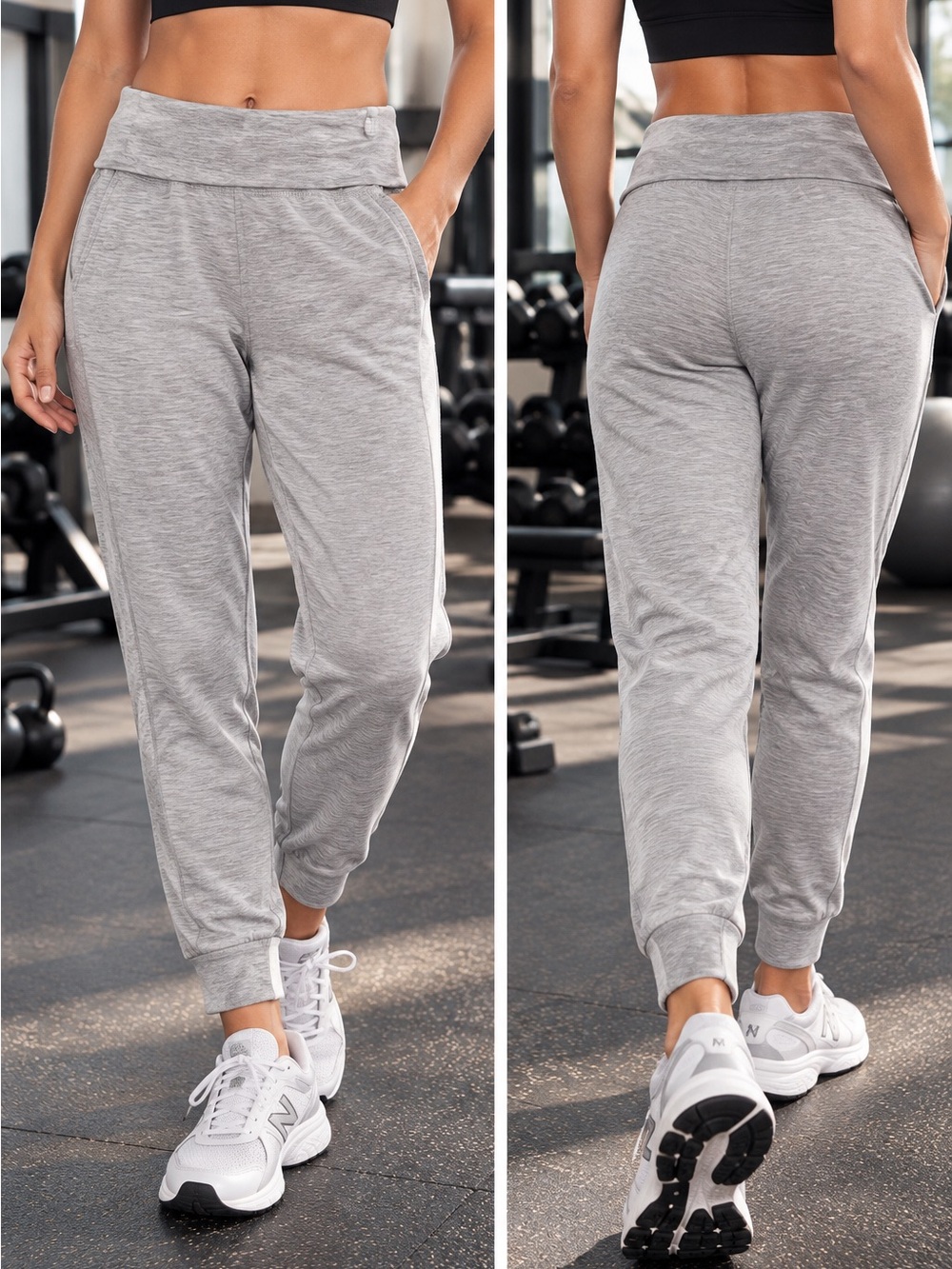 🌙✨🆕Xersion Light Gray Fold-Over High Waist Jogger Pants Size S